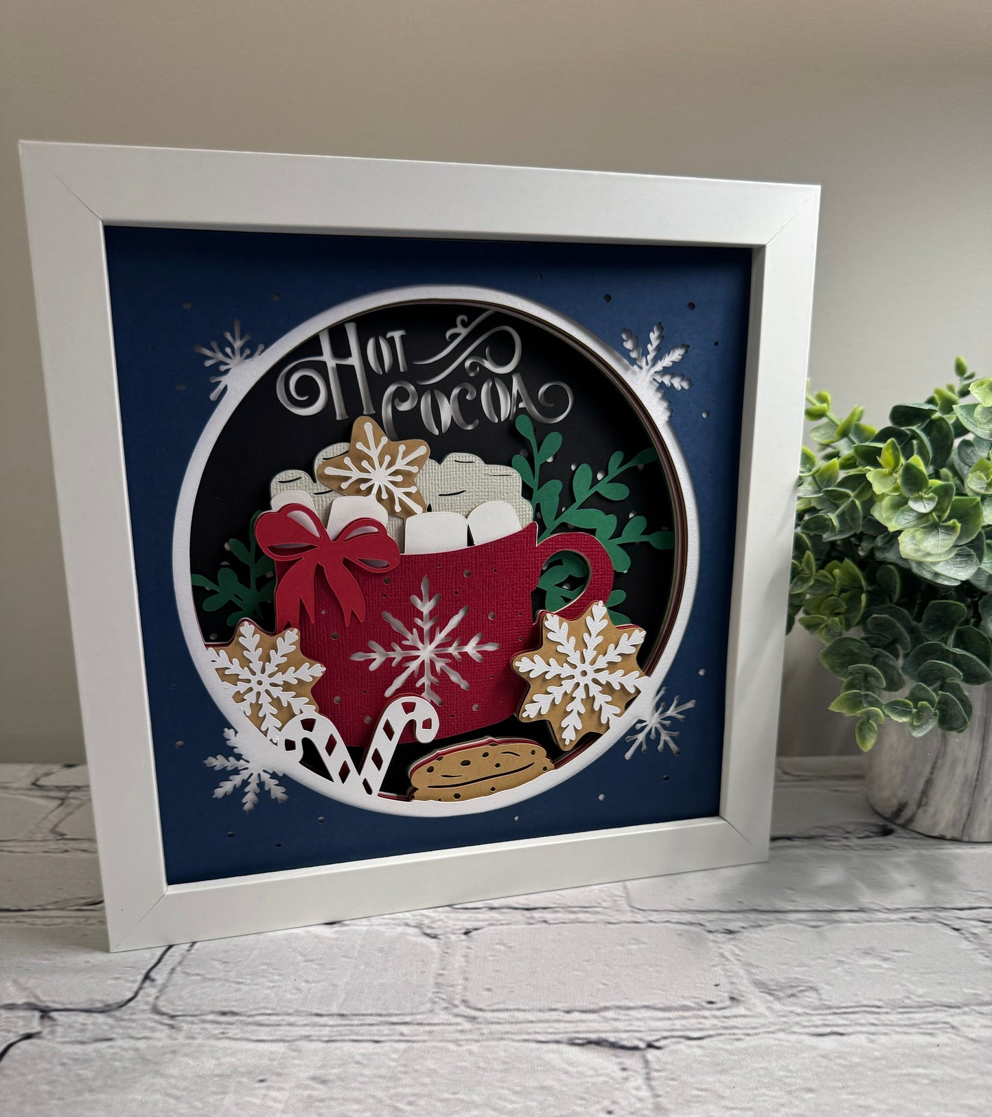 Hot cocoa mug 3D paper art shadowbox