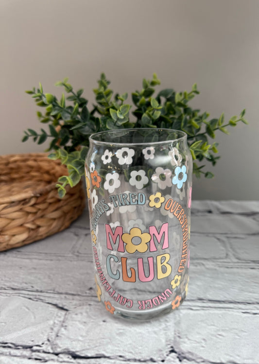 Mom club floral beer can glass