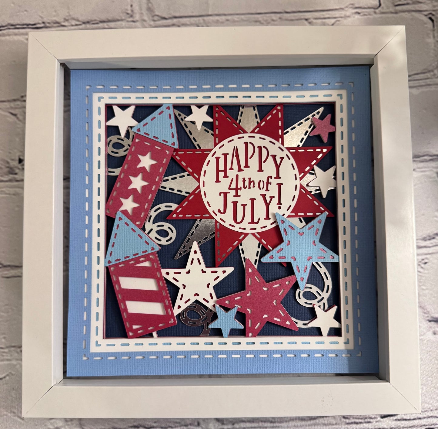 Happy 4th of July 3D paper art in a shadowbox