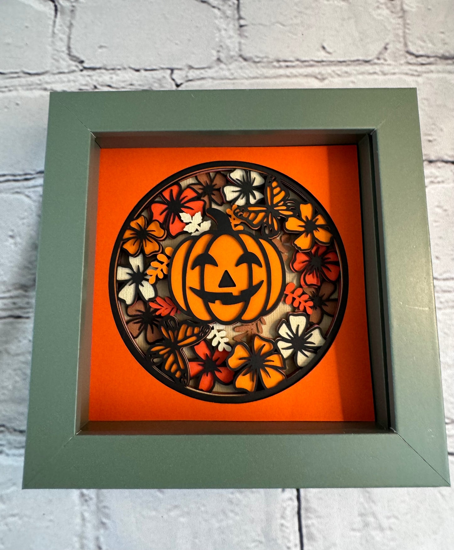 Pumpkin with flowers mini 3D paper art in a shadowbox