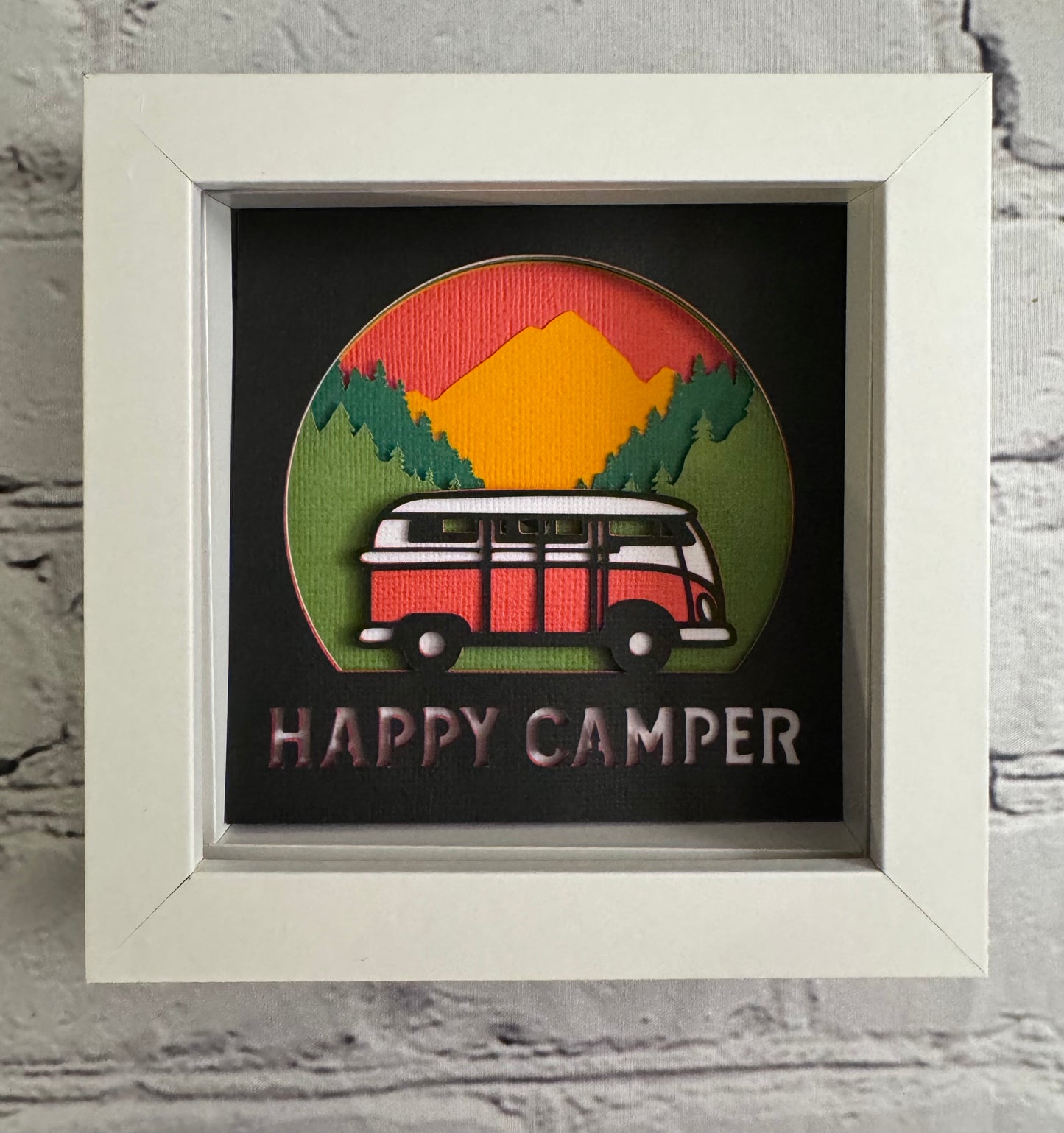 Happy camper mini 3D paper art in a shadowbox