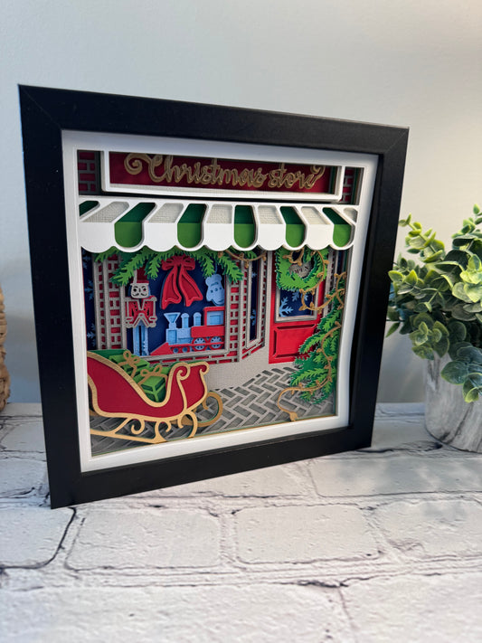 Christmas toy store 3D paper art shadowbox