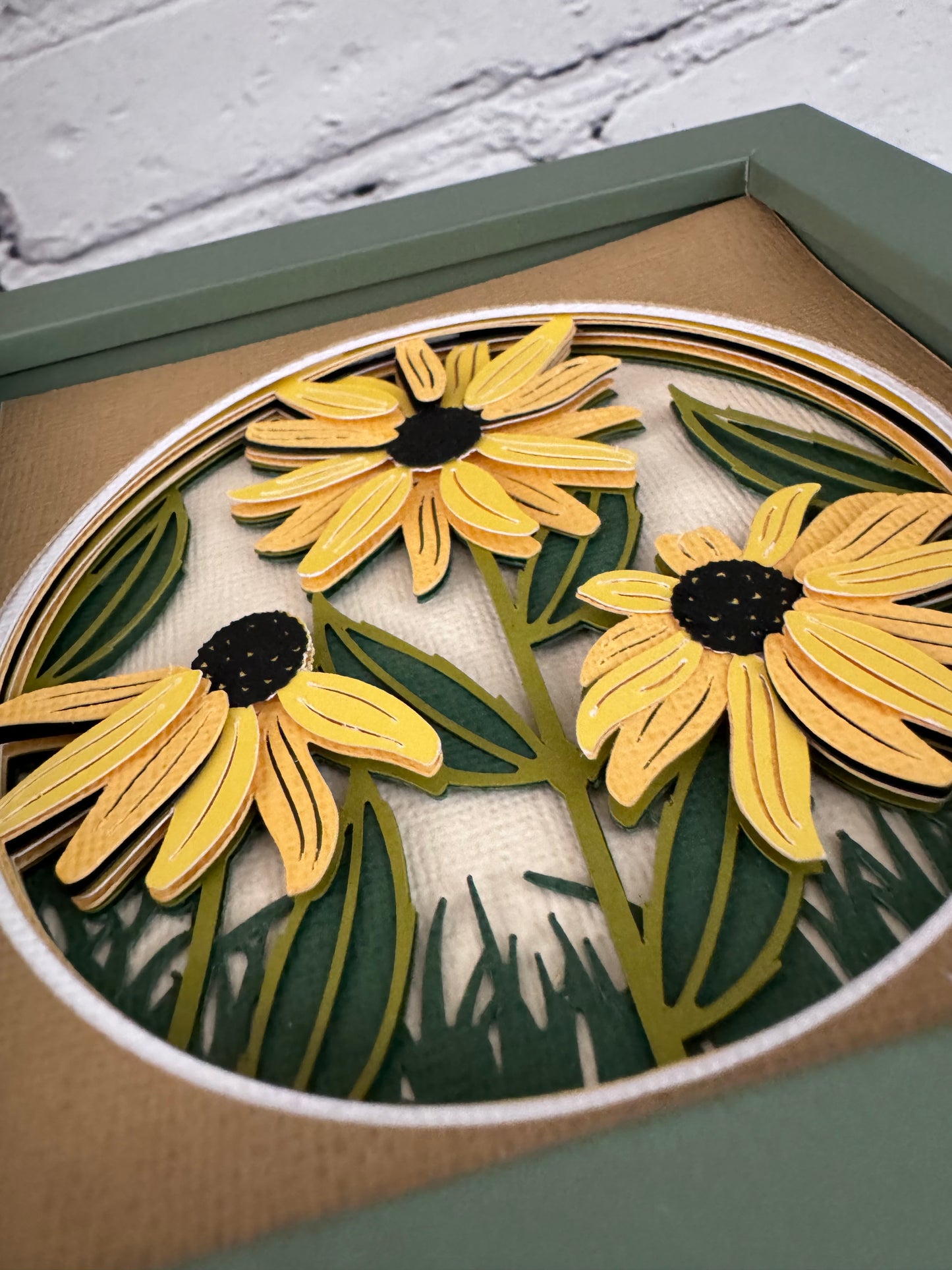 Black eyed Susan mini 3D paper art in a shadowbox