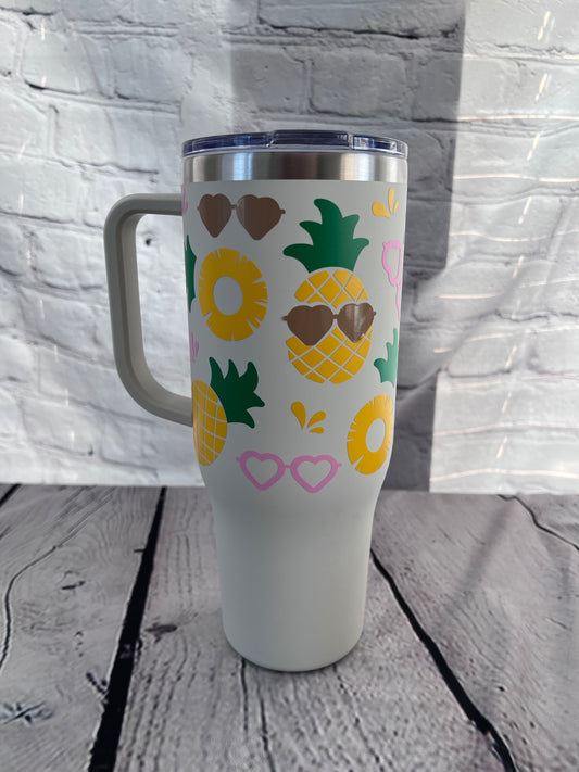 Summer pineapples 40oz handle tumbler with straw and slide lid