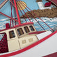 Fishing boat 3D paper art in a shadowbox