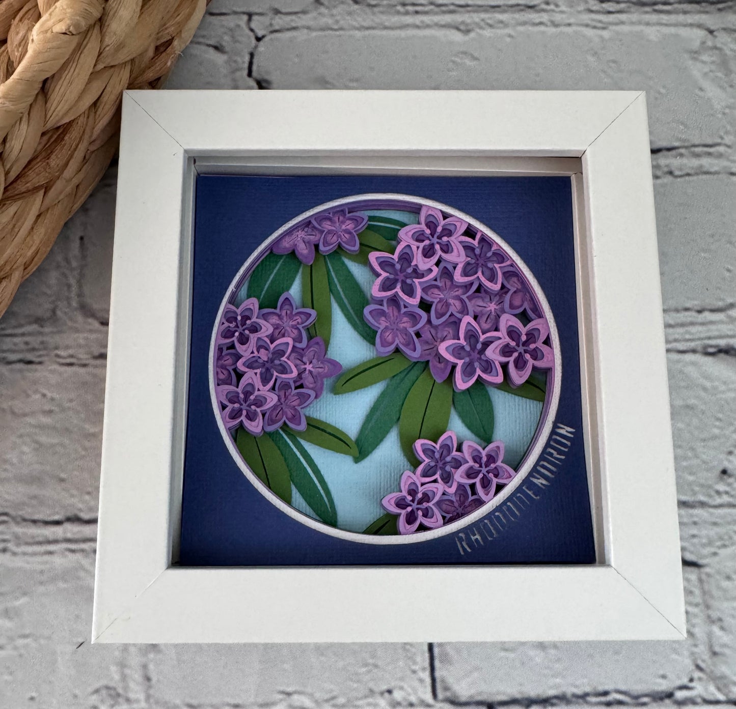 Rhododendron mini 3D paper art in a shadowbox