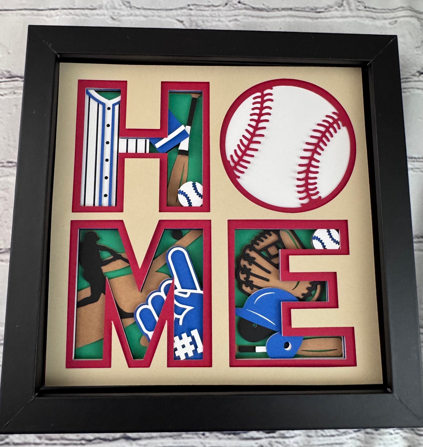Home- Baseball 3D paper art in a shadowbox