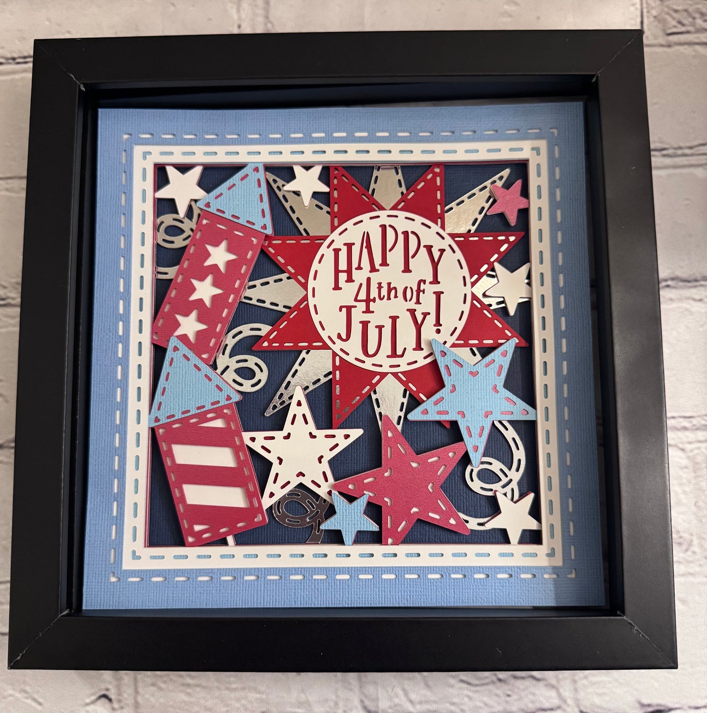 Happy 4th of July 3D paper art in a shadowbox