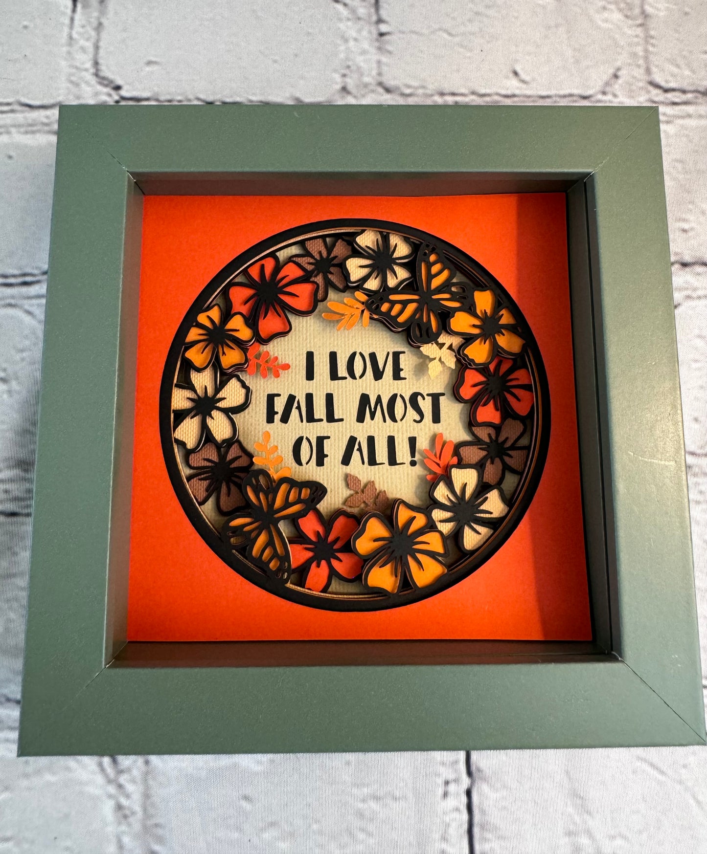 I love fall most of all with flowers mini 3D paper art in a shadowbox