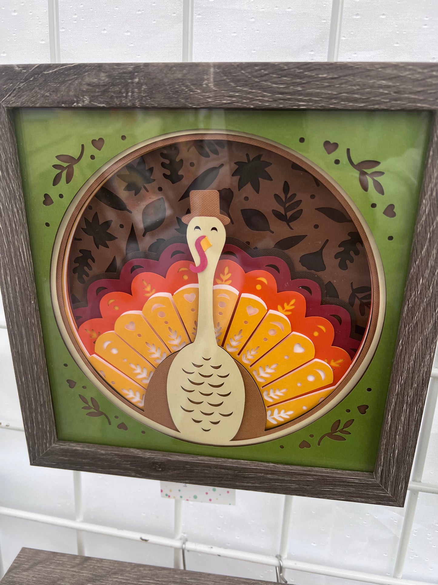 Turkey 3D paper art in a shadowbox