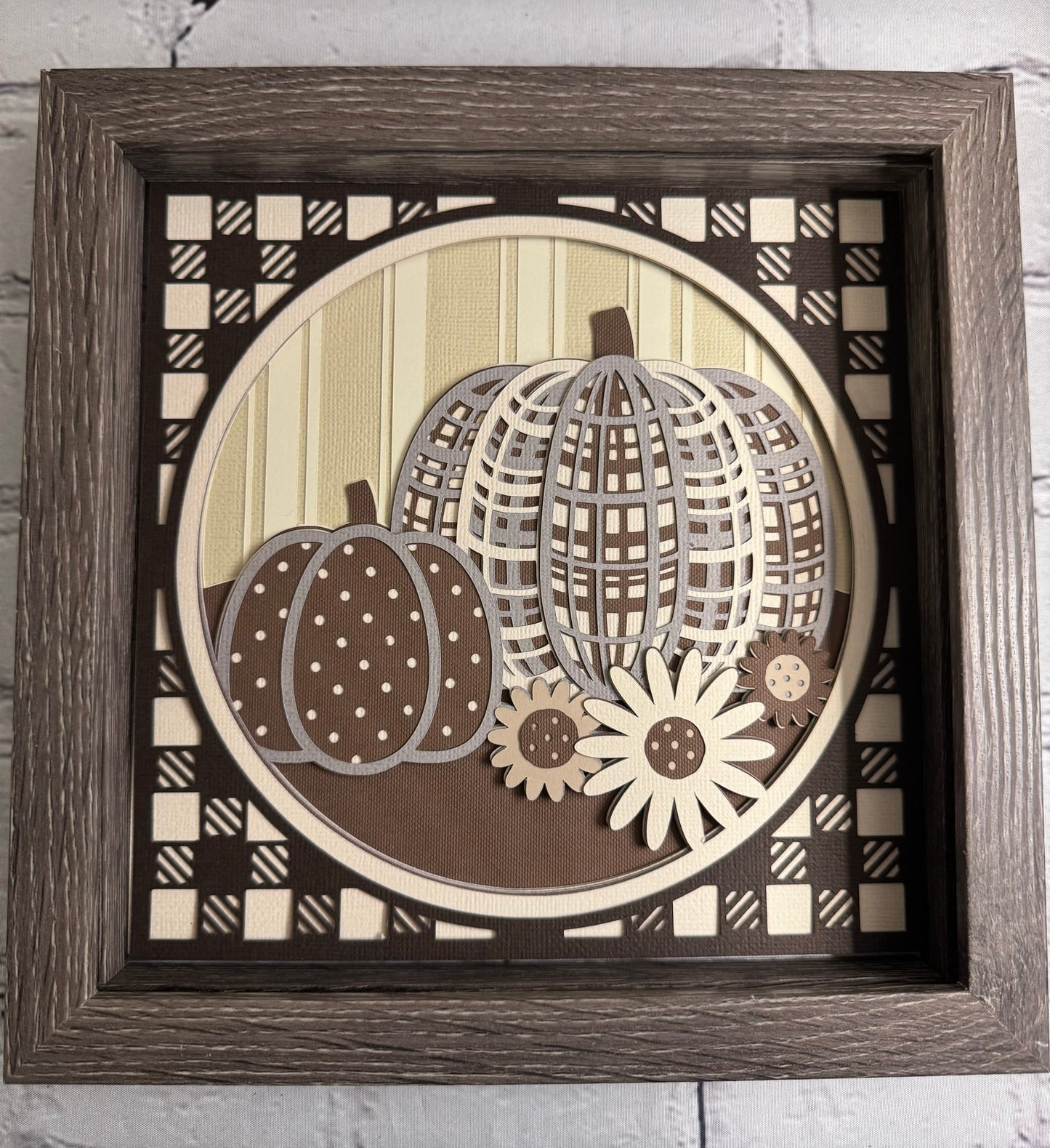 Plaid fabric pumpkins 3D paper art shadowbox