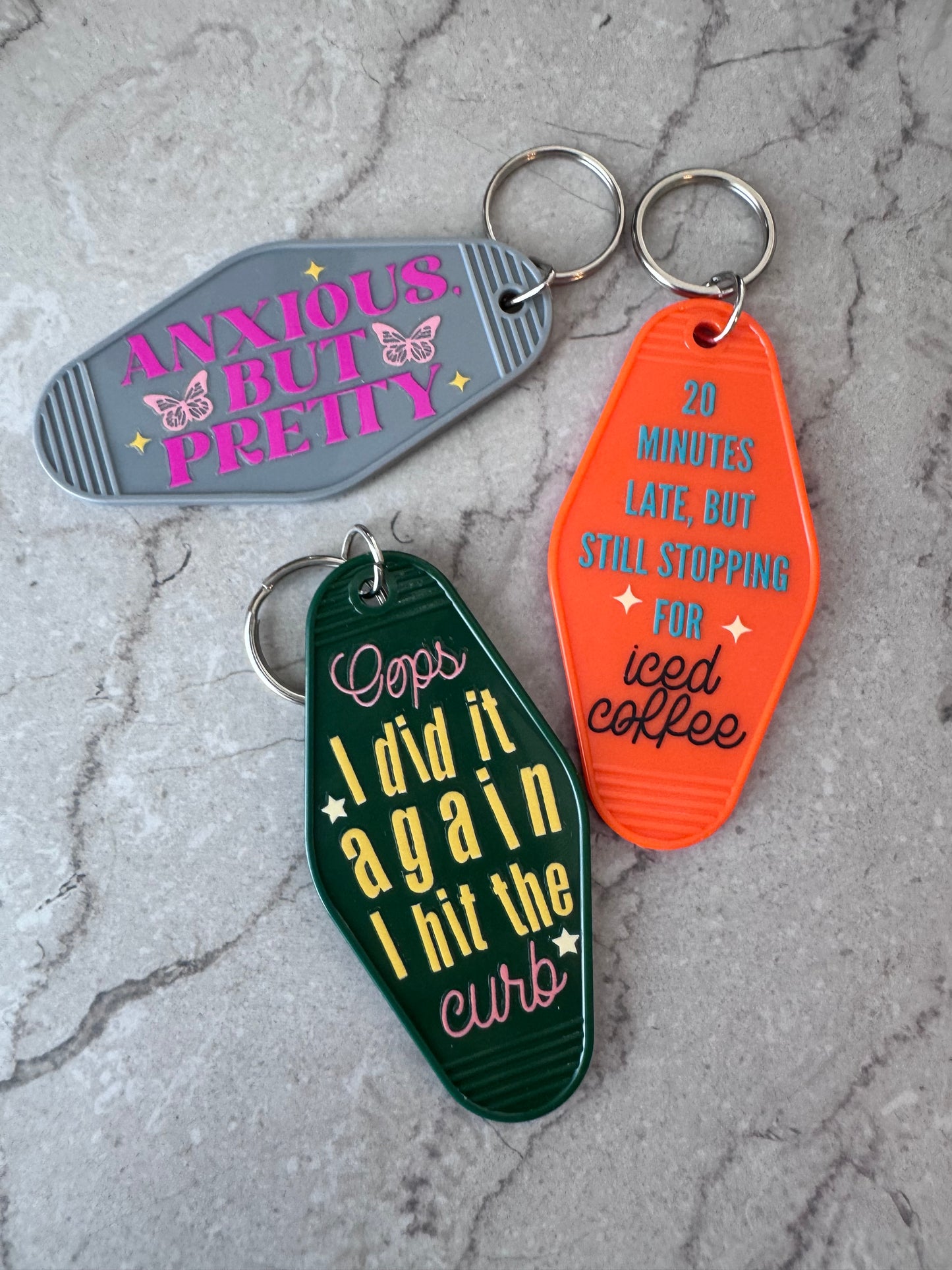 Anxious but pretty retro motel keychain