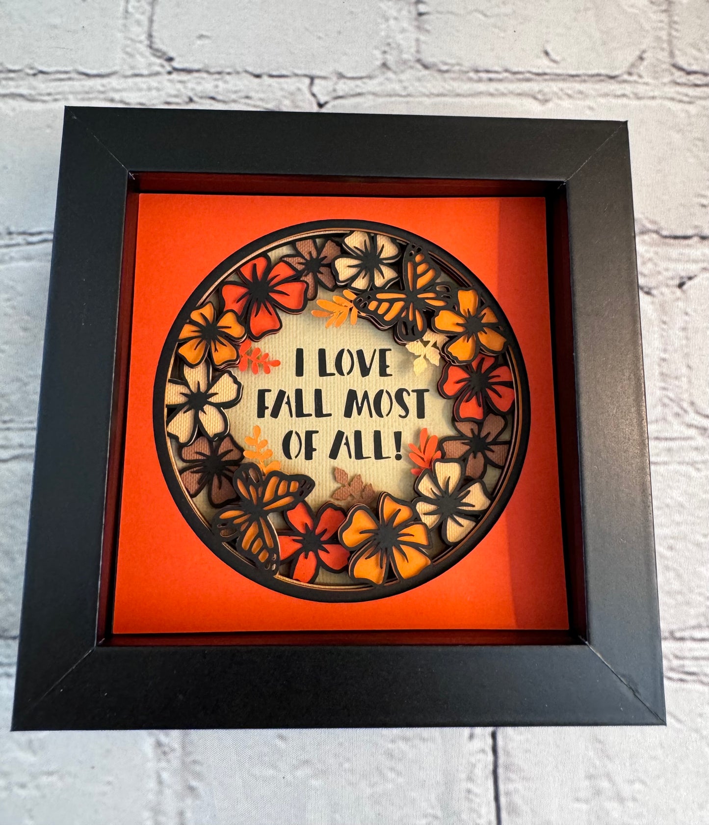 I love fall most of all with flowers mini 3D paper art in a shadowbox