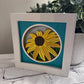 Black-eyed Susan close up mini 3D paper art in a shadowbox