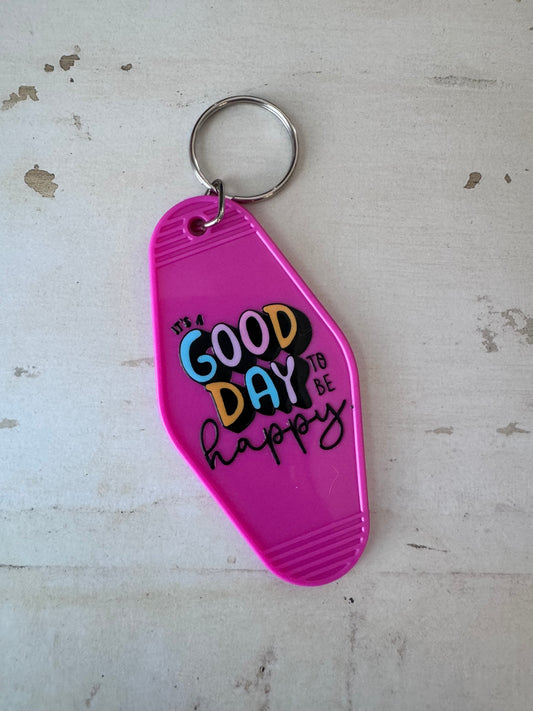 It’s a good day to be happy retro motel keychain