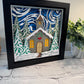 Christmas church swirly skies 3D paper art shadowbox