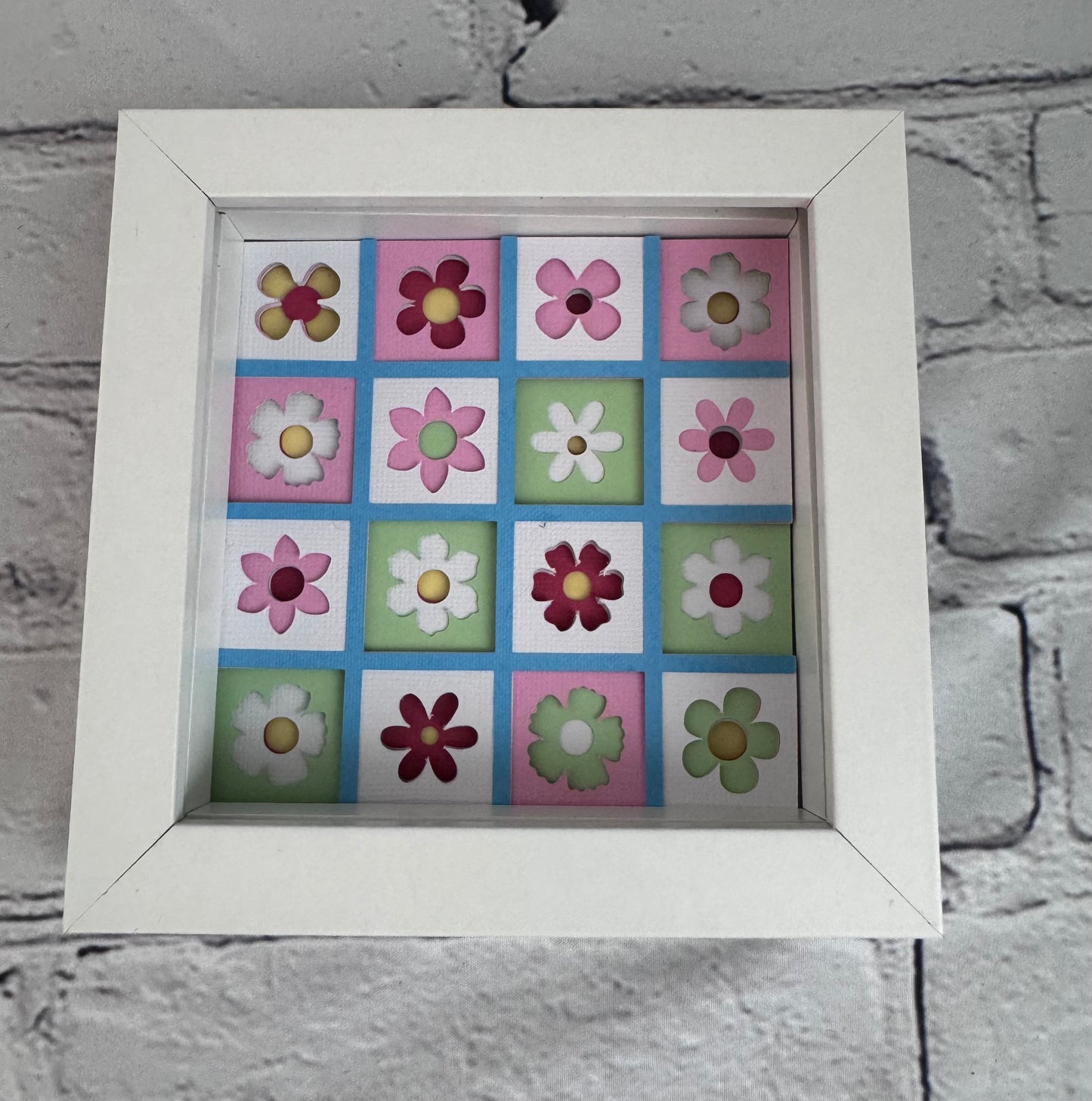 Floral quilt pattern mini 3D paper art in a shadowbox