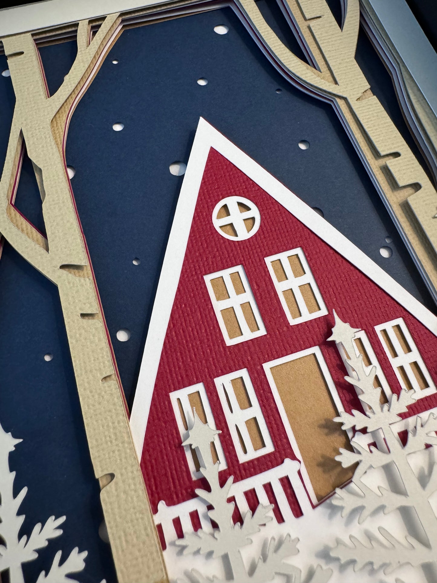 Winter cabin mini 3D paper art shadowbox