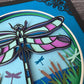 Intricate frame dragonfly 3D paper art in a shadowbox