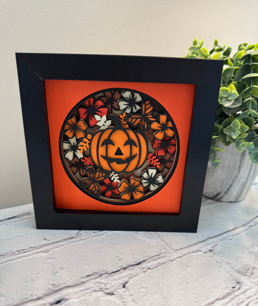 Pumpkin with flowers mini 3D paper art in a shadowbox