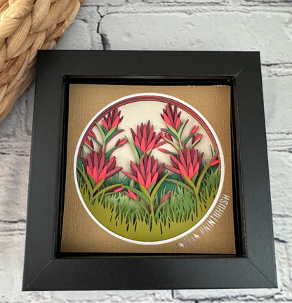 Indian paintbrush mini 3D paper art in a shadowbox