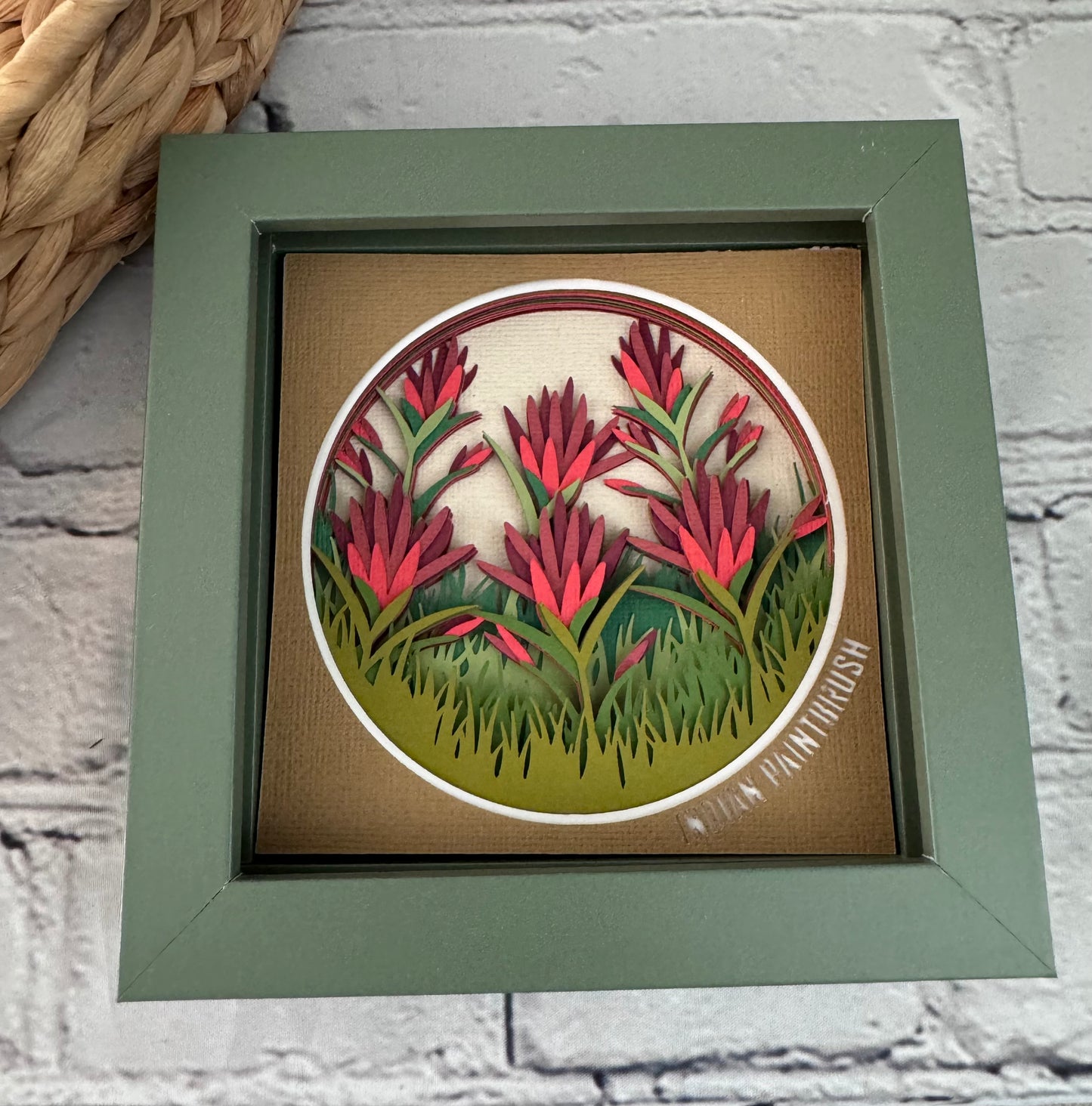 Indian paintbrush mini 3D paper art in a shadowbox