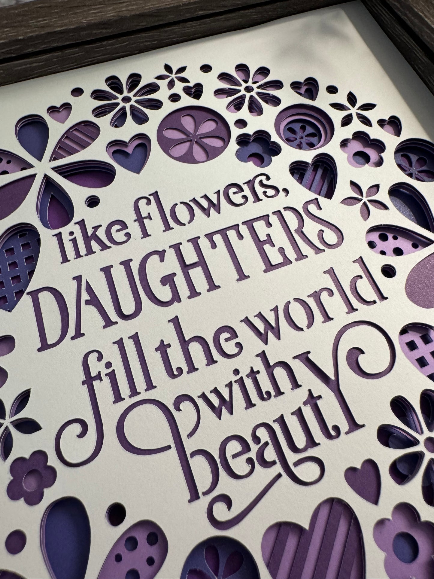 Like flowers, daughters fill the world with beauty 3D paper art in a shadowbox