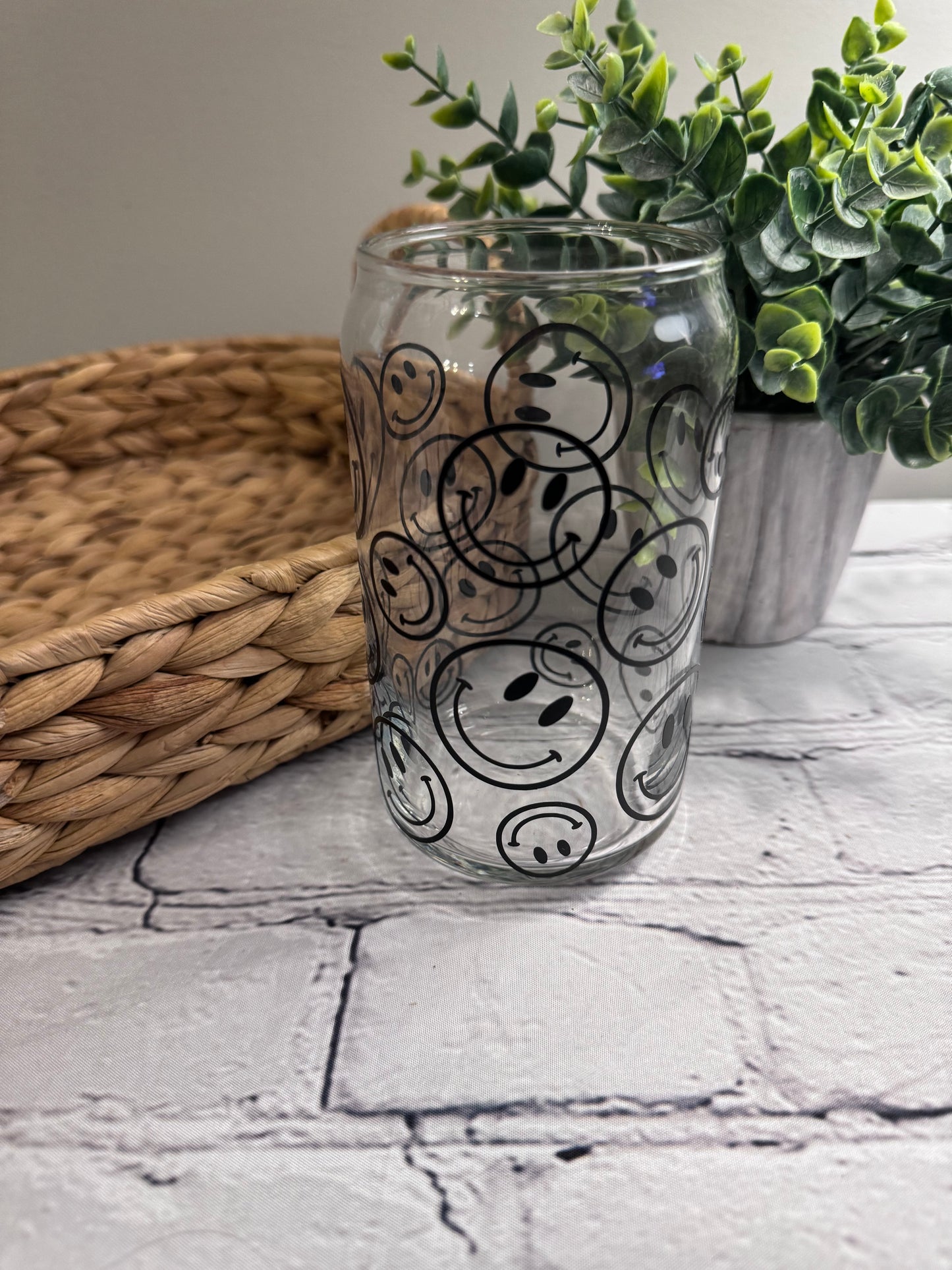 Smiley face beer can glass