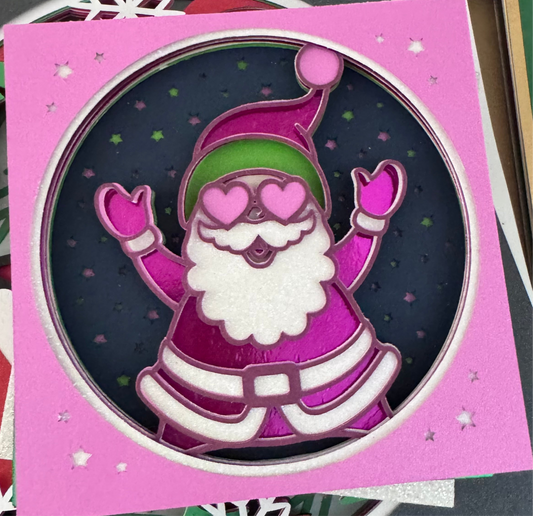 Pink dancing Santa mini 3D paper art shadowbox