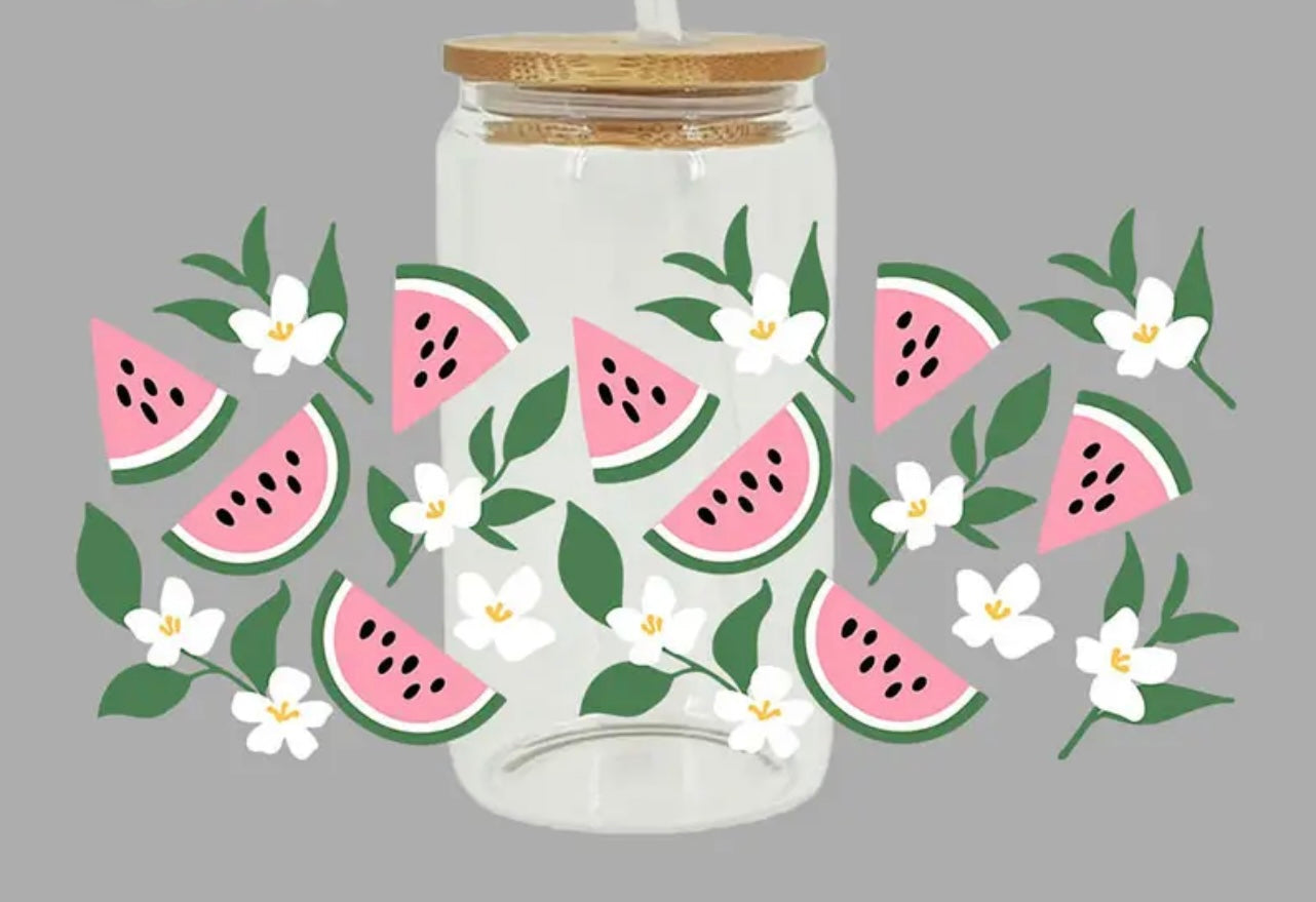 Watermelon floral beer can glass