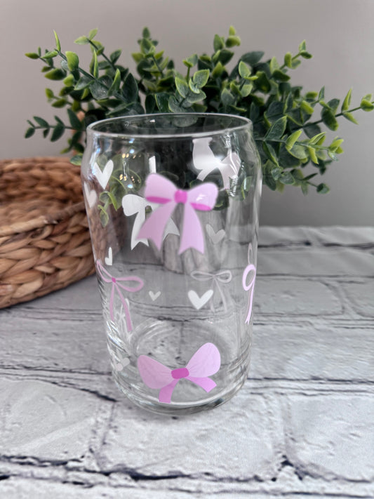 Pink bows beer can glass