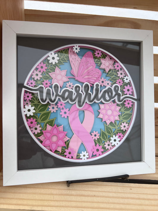 Warrior breast cancer 3D paper art in a shadowbox