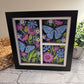 Butterfly 3 panel scene blue morpho butterfly 3D paper art in a shadowbox