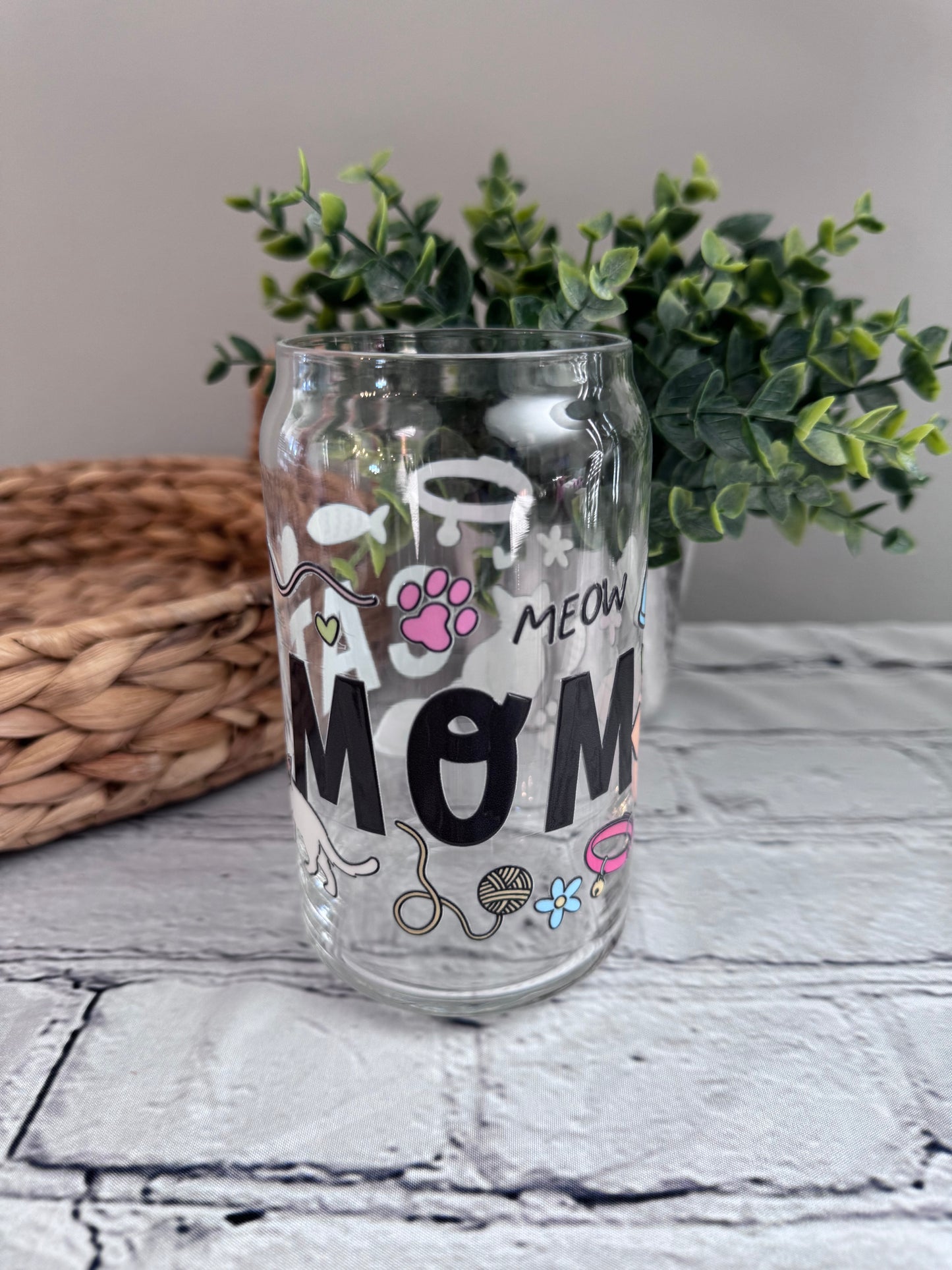Cat mom beer can glass