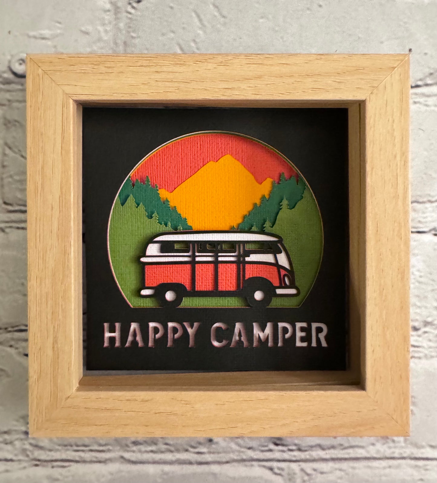 Happy camper mini 3D paper art in a shadowbox