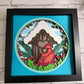 Cardinal with snowy birdhouse 3D paper art shadowbox
