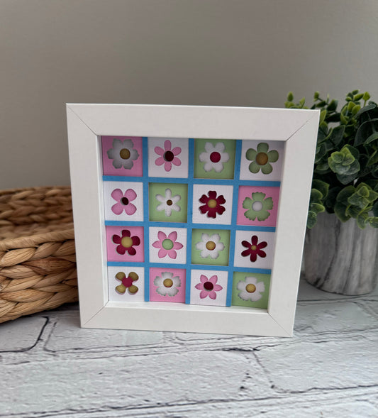 Floral quilt pattern mini 3D paper art in a shadowbox