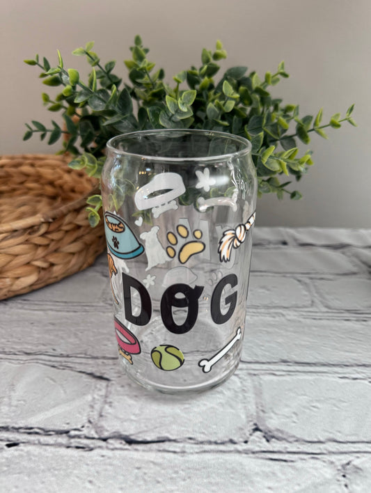 Dog mom beer can glass