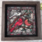 Stained glass redbird and flowers 3D paper art in a shadowbox