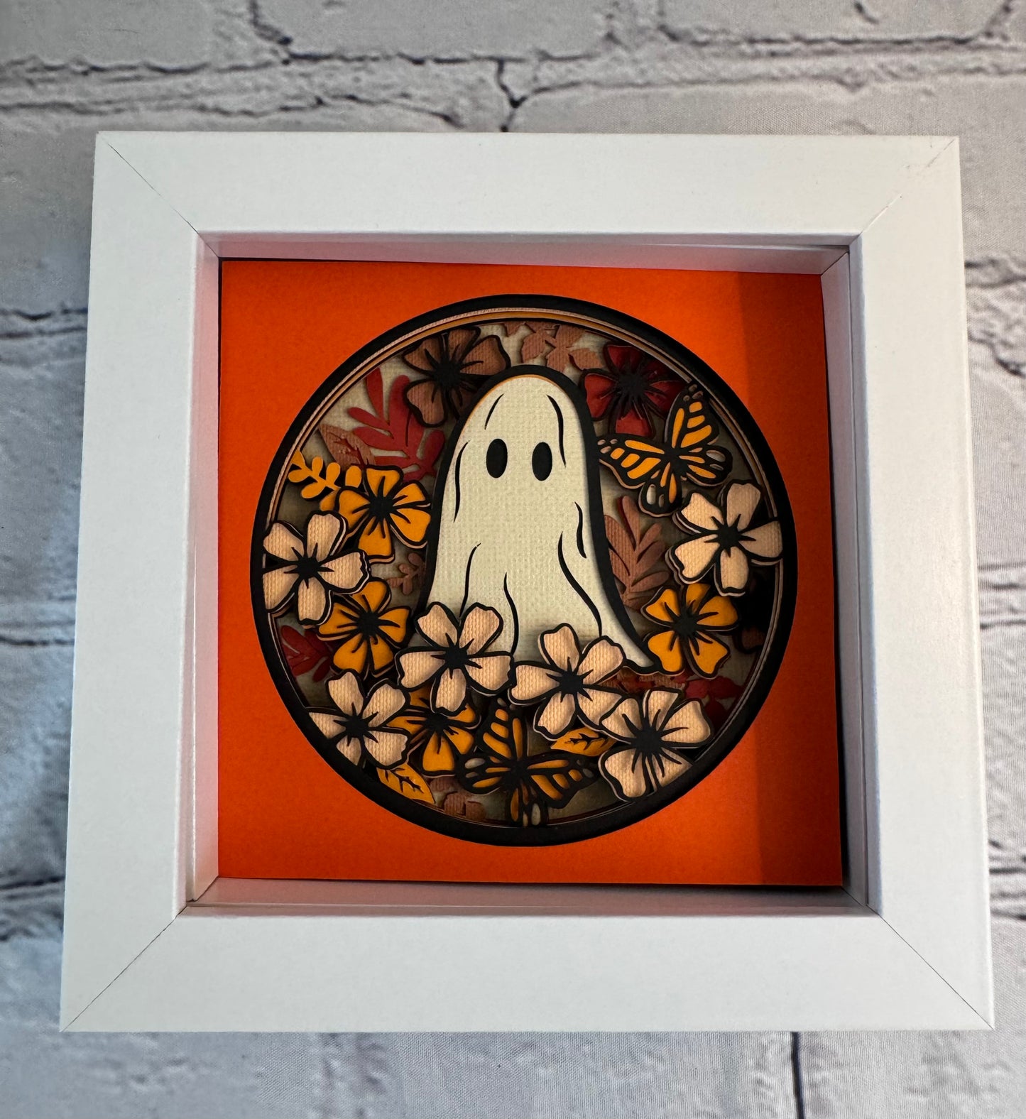 Ghost with flowers mini 3D paper art in a shadowbox