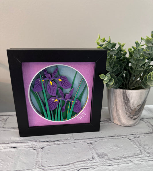 Iris mini 3D paper art in a shadowbox