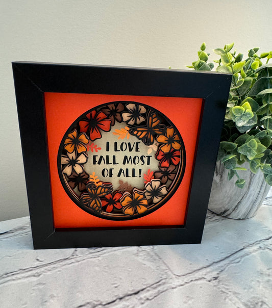 I love fall most of all with flowers mini 3D paper art in a shadowbox