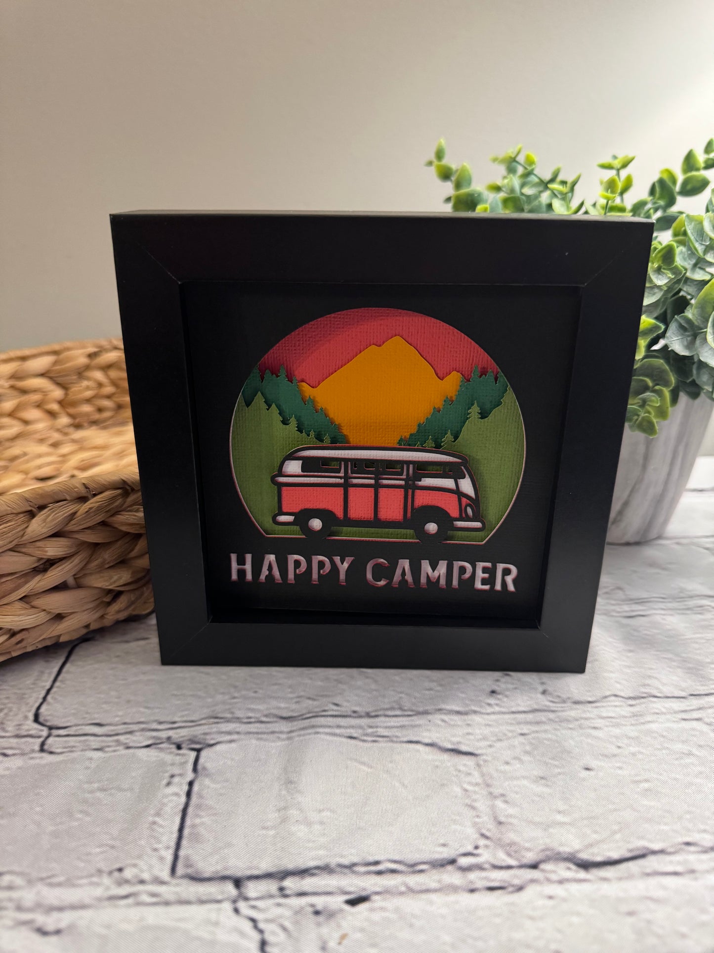 Happy camper mini 3D paper art in a shadowbox