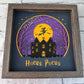 Purple hocus pocus witch flying design 3D paper art in a shadowbox