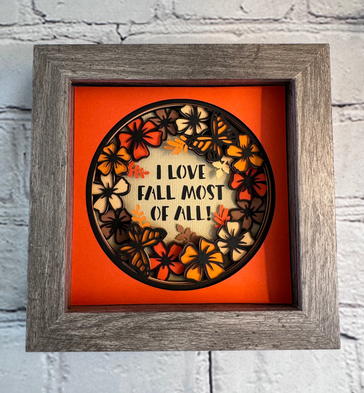 I love fall most of all with flowers mini 3D paper art in a shadowbox