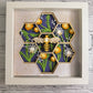 Bee scene honeycomb shape with dandelions 3D paper art in a shadowbox