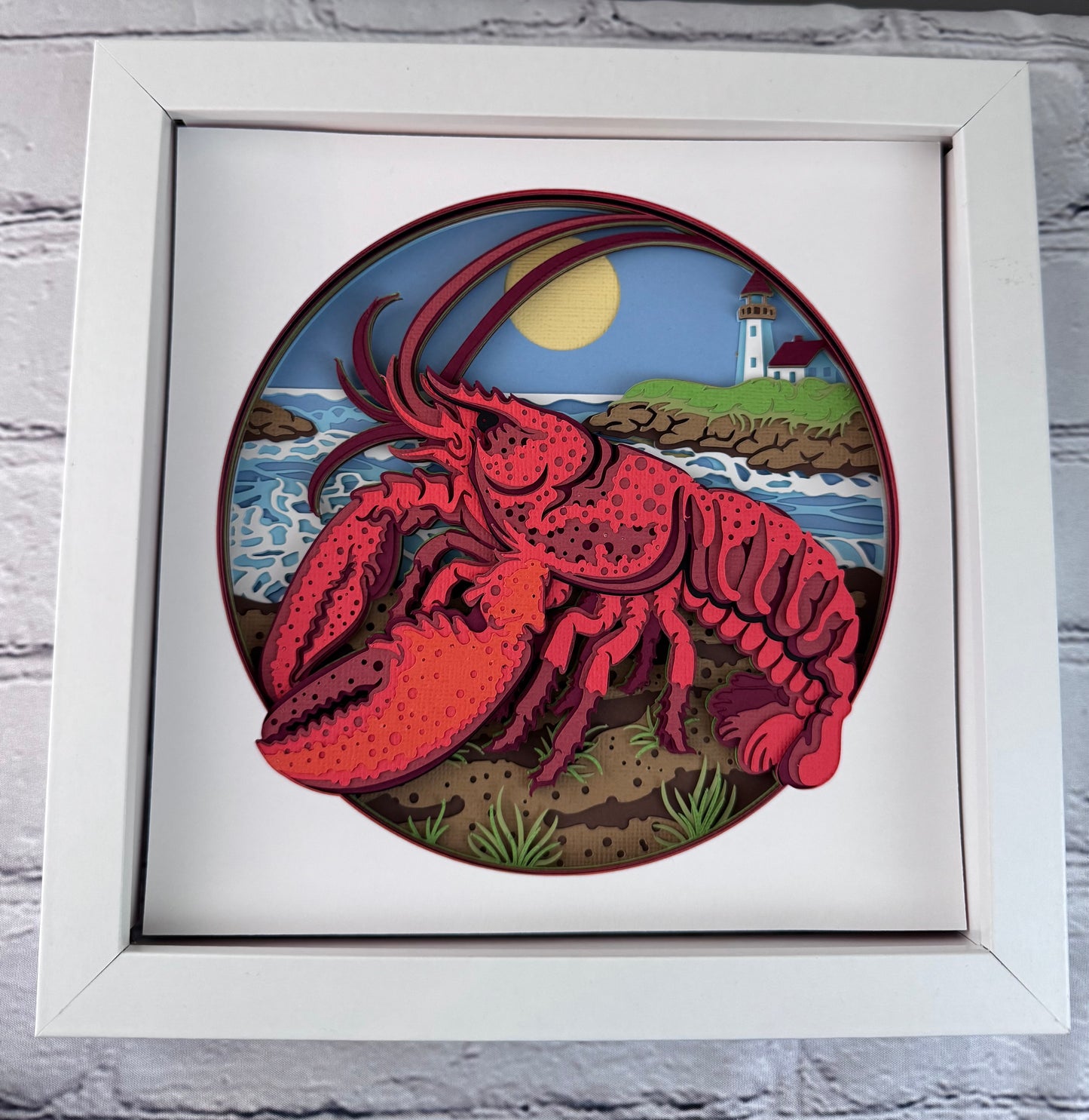 Lobster 3D paper art in a shadowbox