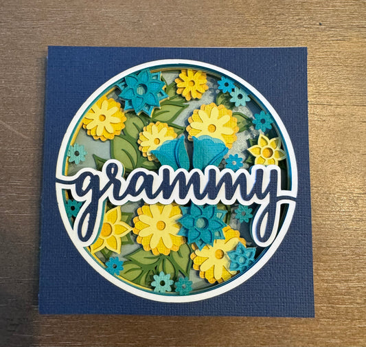 Grammy with flowers mini 3D paper art in a shadowbox