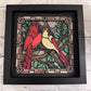 Stained glass cardinals 3D paper art in a shadowbox