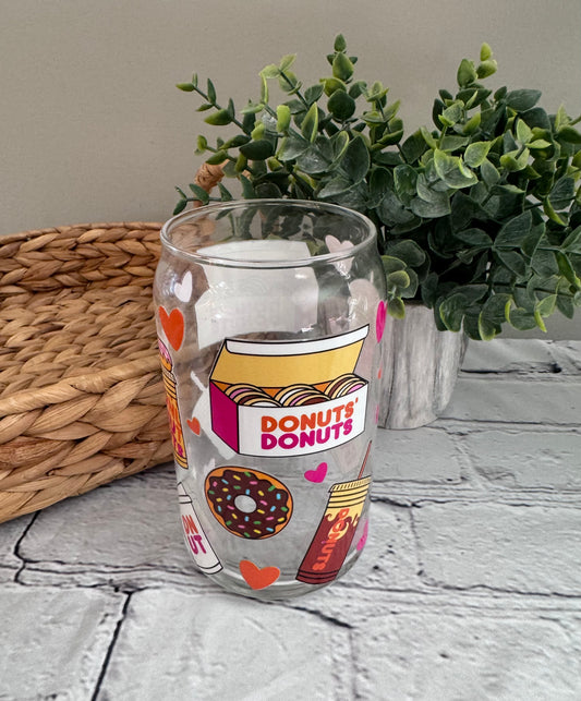 DD coffee and donuts beer can glass